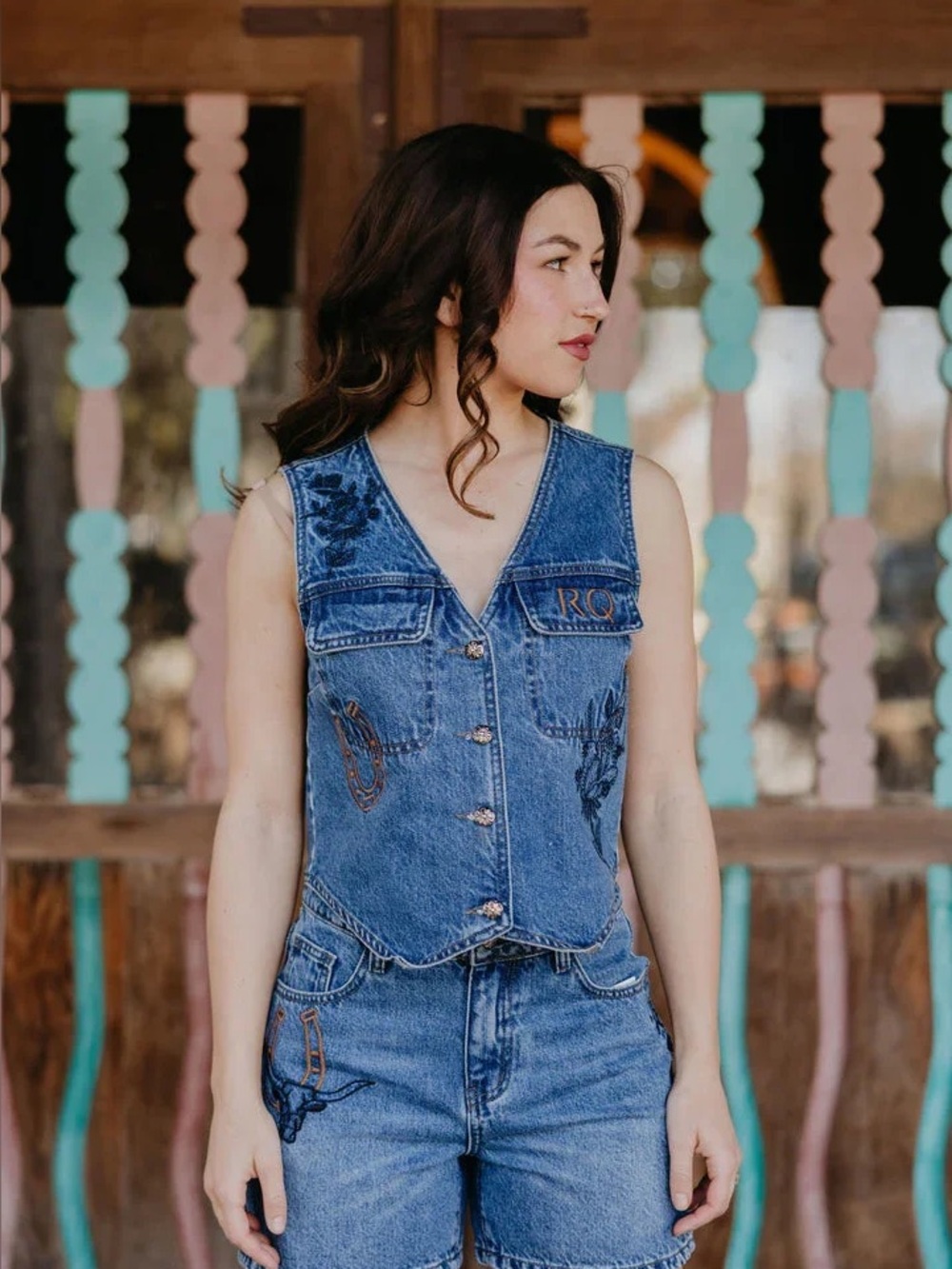 Rodeo Quincy Denim Embroidered Vest